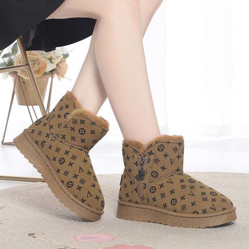 Women's Snow 2025 New Short Boots Winter Outdoor Wear Fleece Lined Thickened Slip-On Warm Cotton Shoes For Women