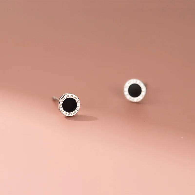 WANTME 925 Sterling Silver Gothic Black Enamel Roman Numeral Stud Earrings for Men Women Fashion Ear Bone Jewelry Accessories 25H1226