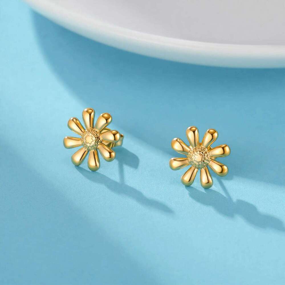 Skyrim Sweet Flower Stud Earrings For Women Girls Stainless Steel Gold Color Cute Plant Jewelry Wedding Gift 25H1226