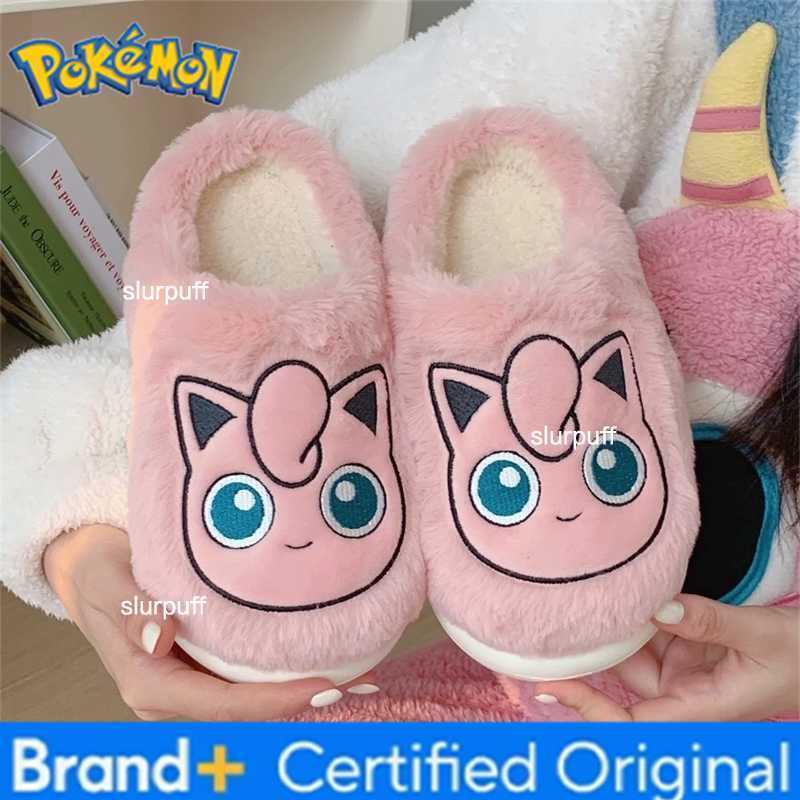 Pokemon Anime Couple Slippers Cute Pikachu Eevee Cartoon Cotton Home Shoes for Men And Women with Velvet Insulation Winter Gifts W251226