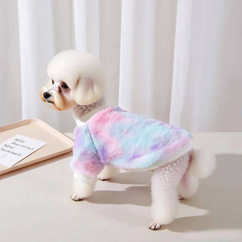Tie-Dye Pet Sweater Small Dogs Cats, Warm Furry Anti-Shedding Pullover for Schnauzer Teddy Pomeranian Bichon Dog Clothes 25T1226