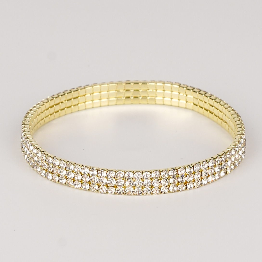 Delicate Adjustable CZ Crystal Diamond Tennis Bracelet for Women 18K Gold Silver Plated 3 Rows Rhinestone Hand Chain Shiny Cubic Zirconia Party Jewelr