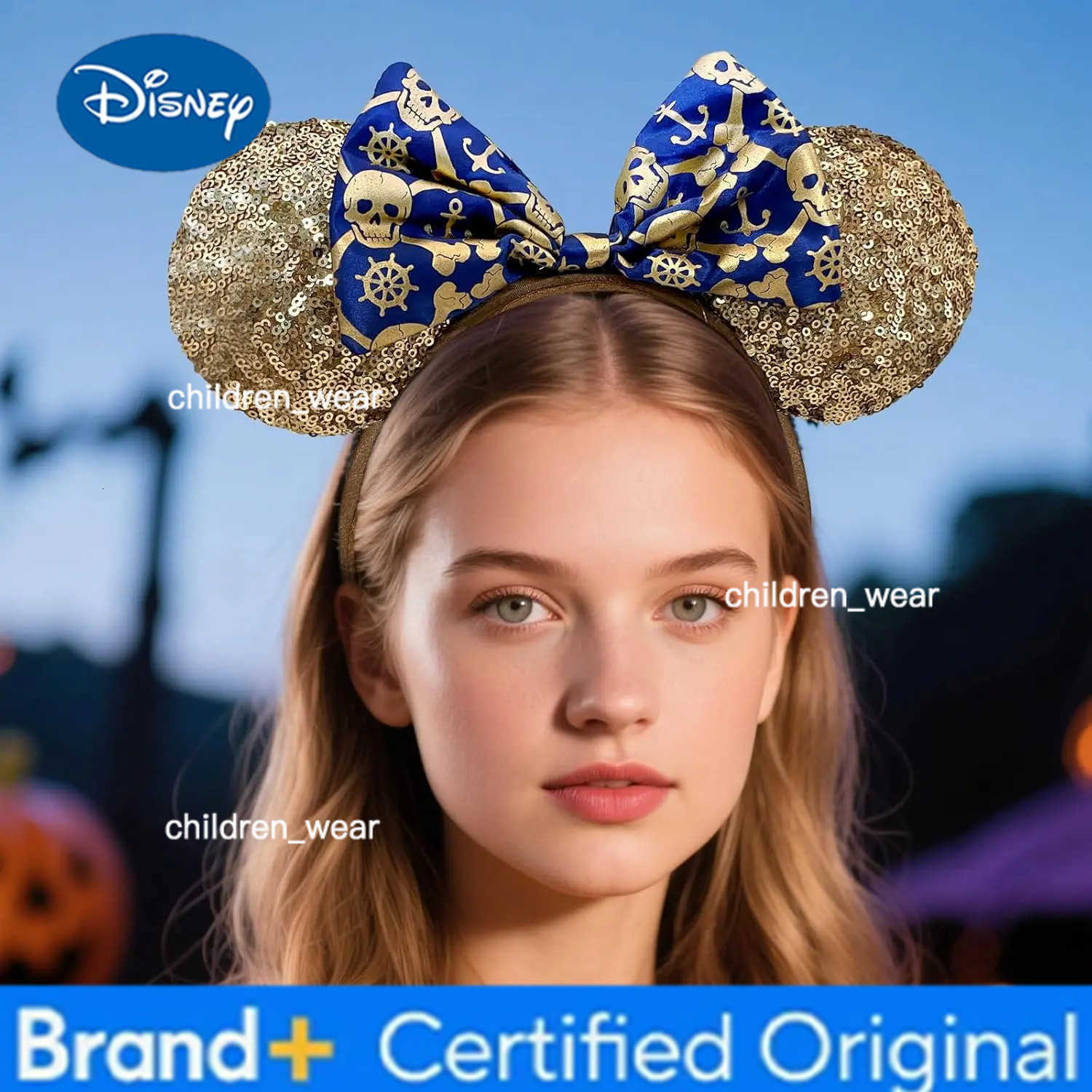Disney Mickey Mouse Ear Headbands Gold Skull Bow Hairbands Hair Accessories Party Halloween Decoration Cosplay Costume for Women Girls H251226