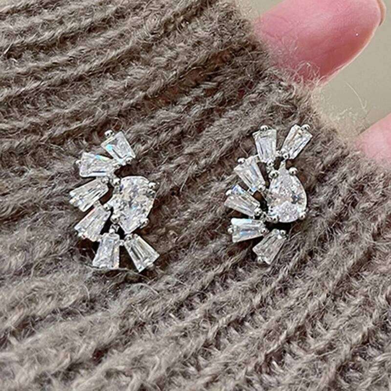 Huitan Newly Designed Women's Stud Pear Cubic Zirconia Crystal Temperament Earrings Wedding Daily Wear Fashion Jewelry