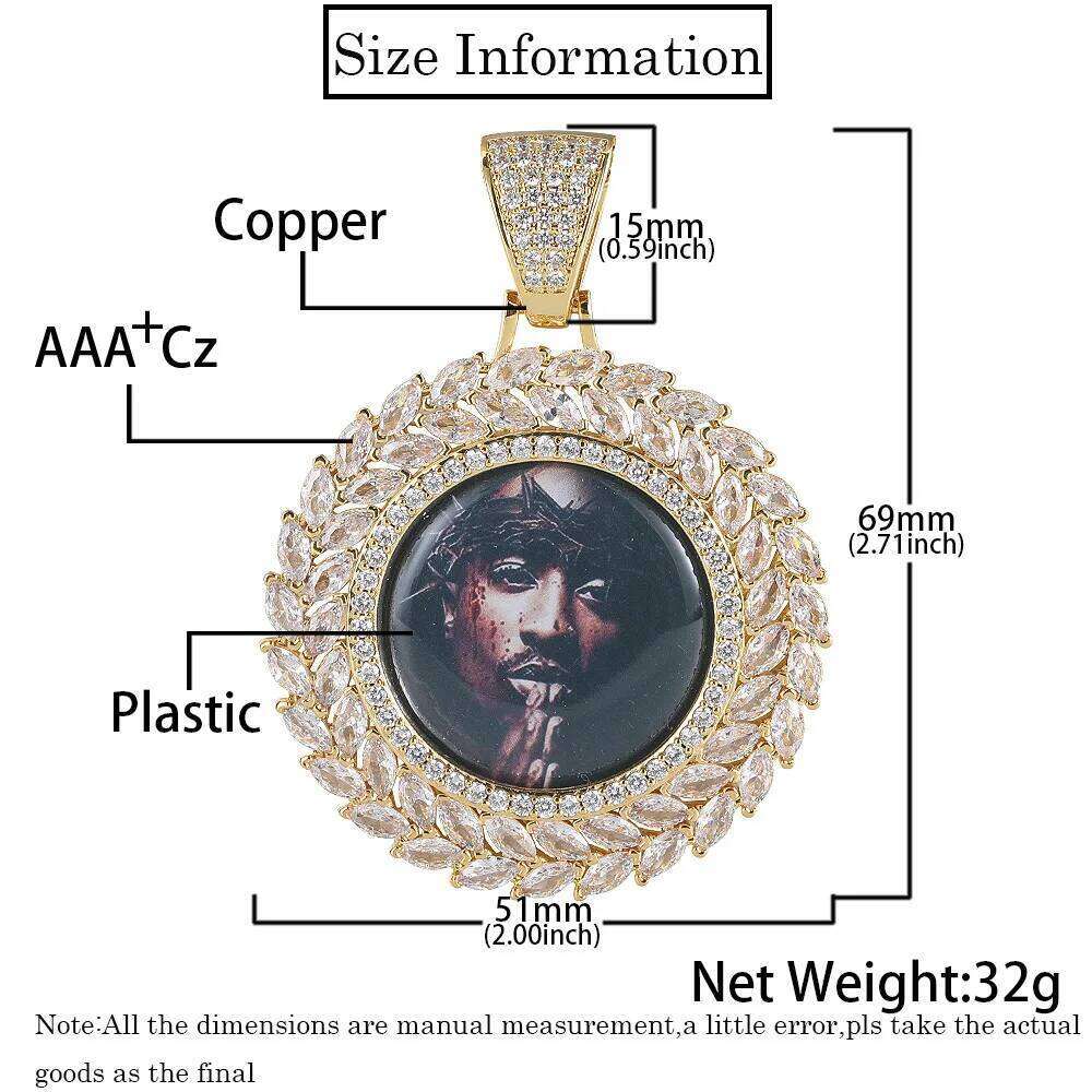 Hip Hop Iced Out Jewelry Picture Custom Pendant Blank Zircon Medallion Photo Necklace Free Item Engraving Logo And Shipping