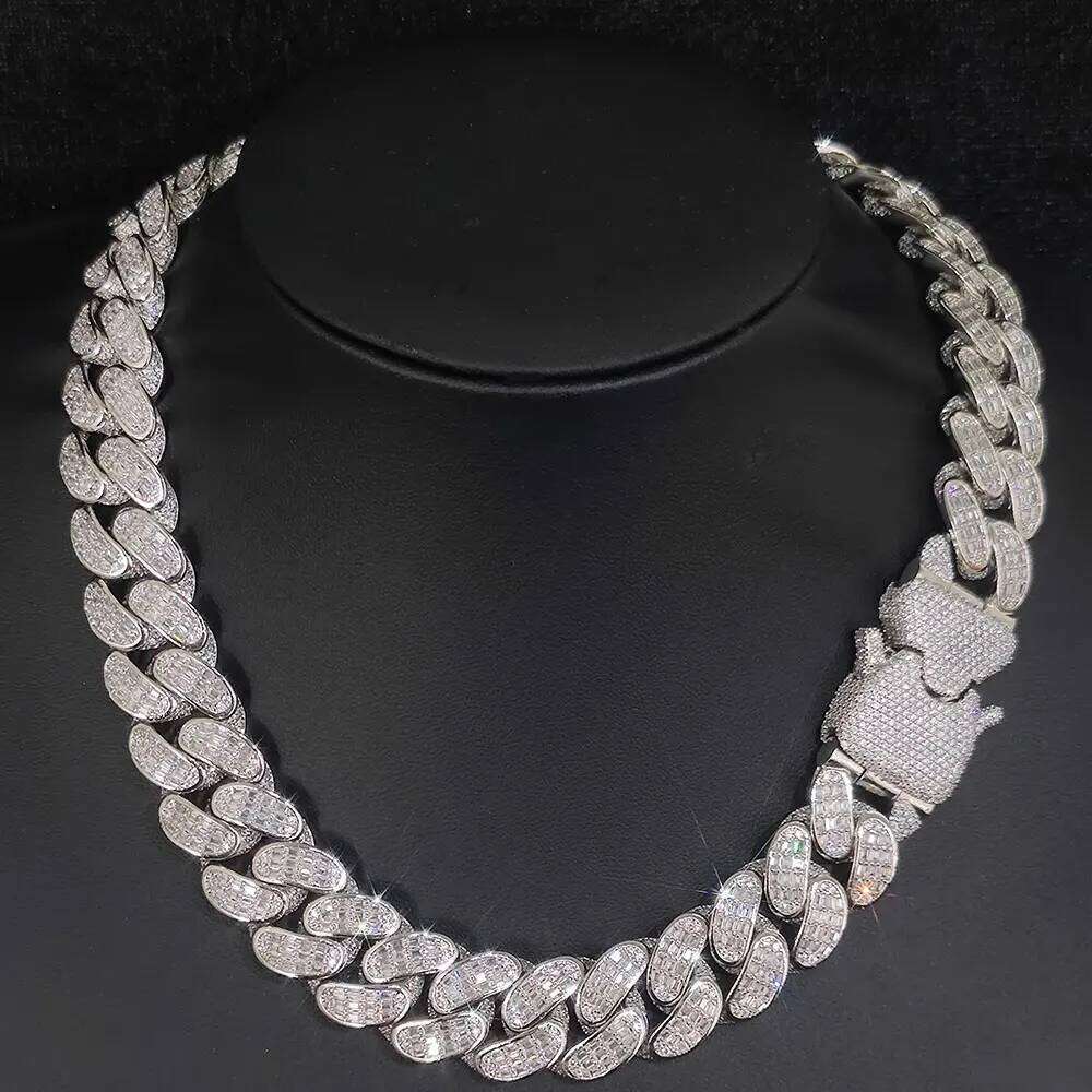 New Arrival Men Hip Hop Jewelry 18MM Special Clasp Solid Silver 925 Custom VVS Moissanite Diamond Cuban Link Necklace