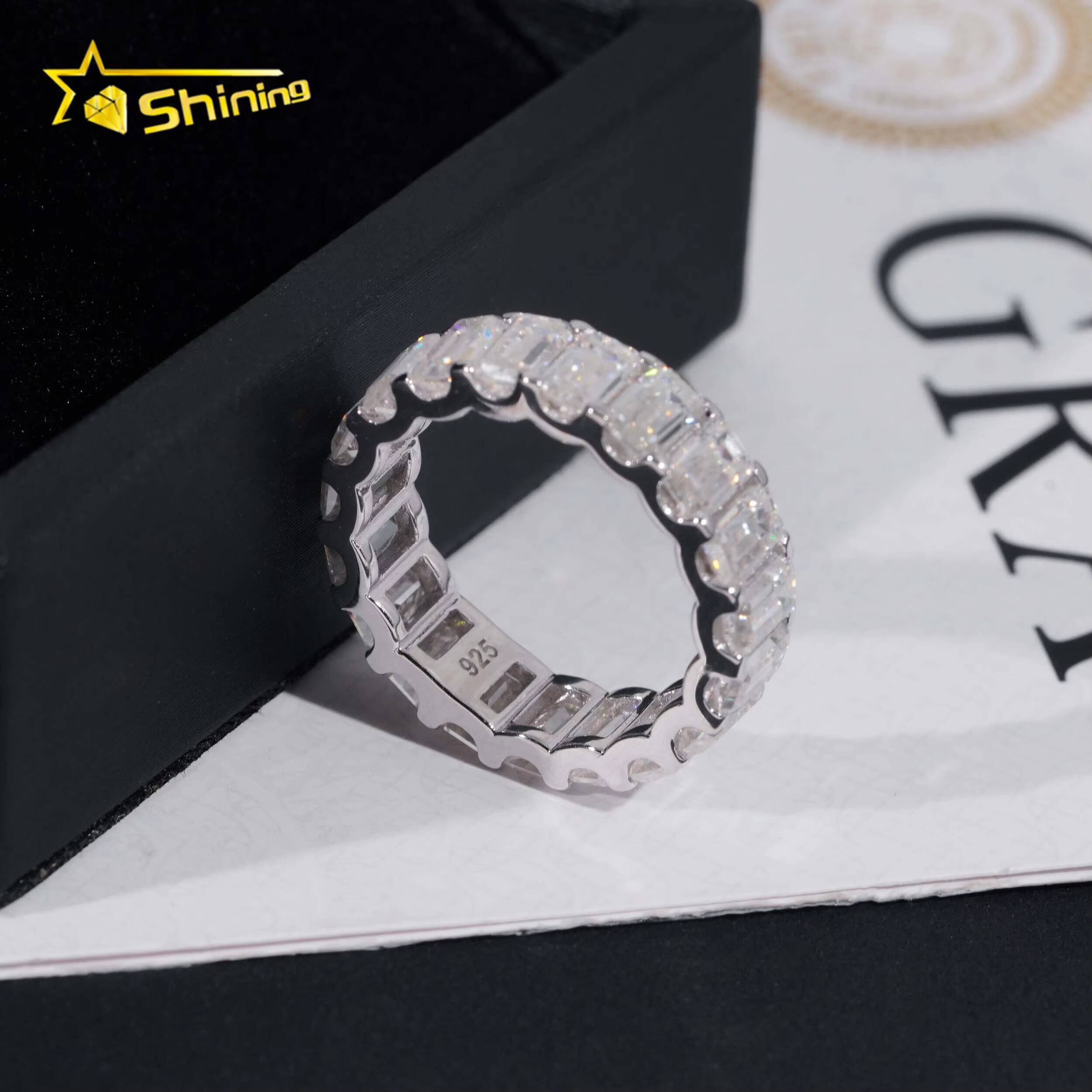 Moissanite Diamond Emerald Cut Eternity Band 925 Sterling Silver Wedding Moissanite Ring