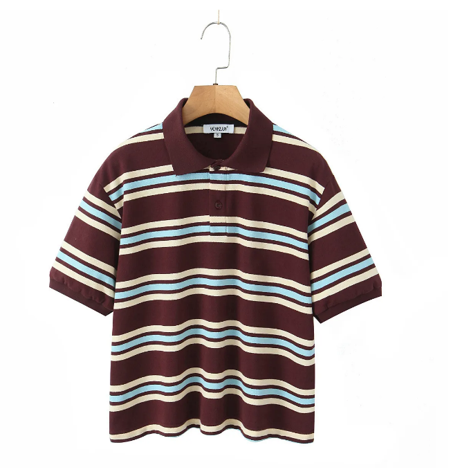 Fashion Stripe Womens T-shirt Casual Long Sleeve Female All Match Polo Shirt 2025 Spring Ladies Loose Tops High Street