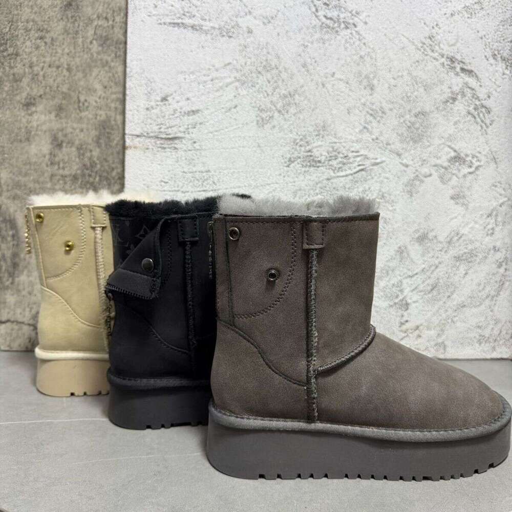 2025 Winter New Short Tube Northeast Snow Fur Integrated Anti-Slip Fleece-Lined Thickened Boots Women's Cotton Shoes Warm Zipper Mid-Calf