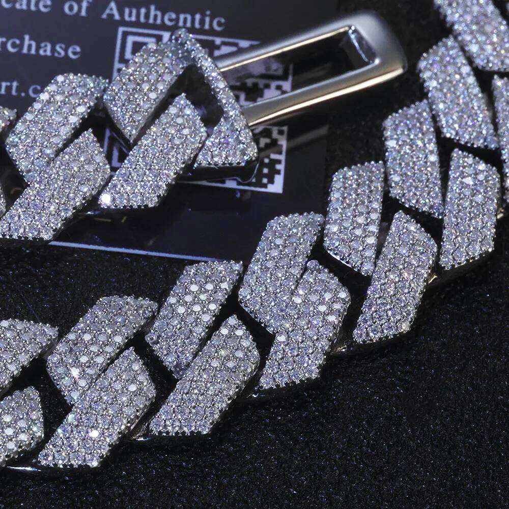 Hip Hop 15MM 4 Rows Jewelry 925 Silver Moissanite Chain Pass Diamond Test Prong VVS Cuban Bracelet