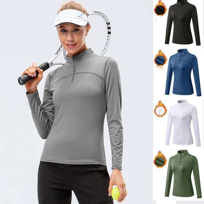 Yoga Tops Women Autumn Winter Long Sleeve Running Sports top Zipper collar Fitness Outdoor Hiking Bike Sport Shirt Plus velvet 25T1226