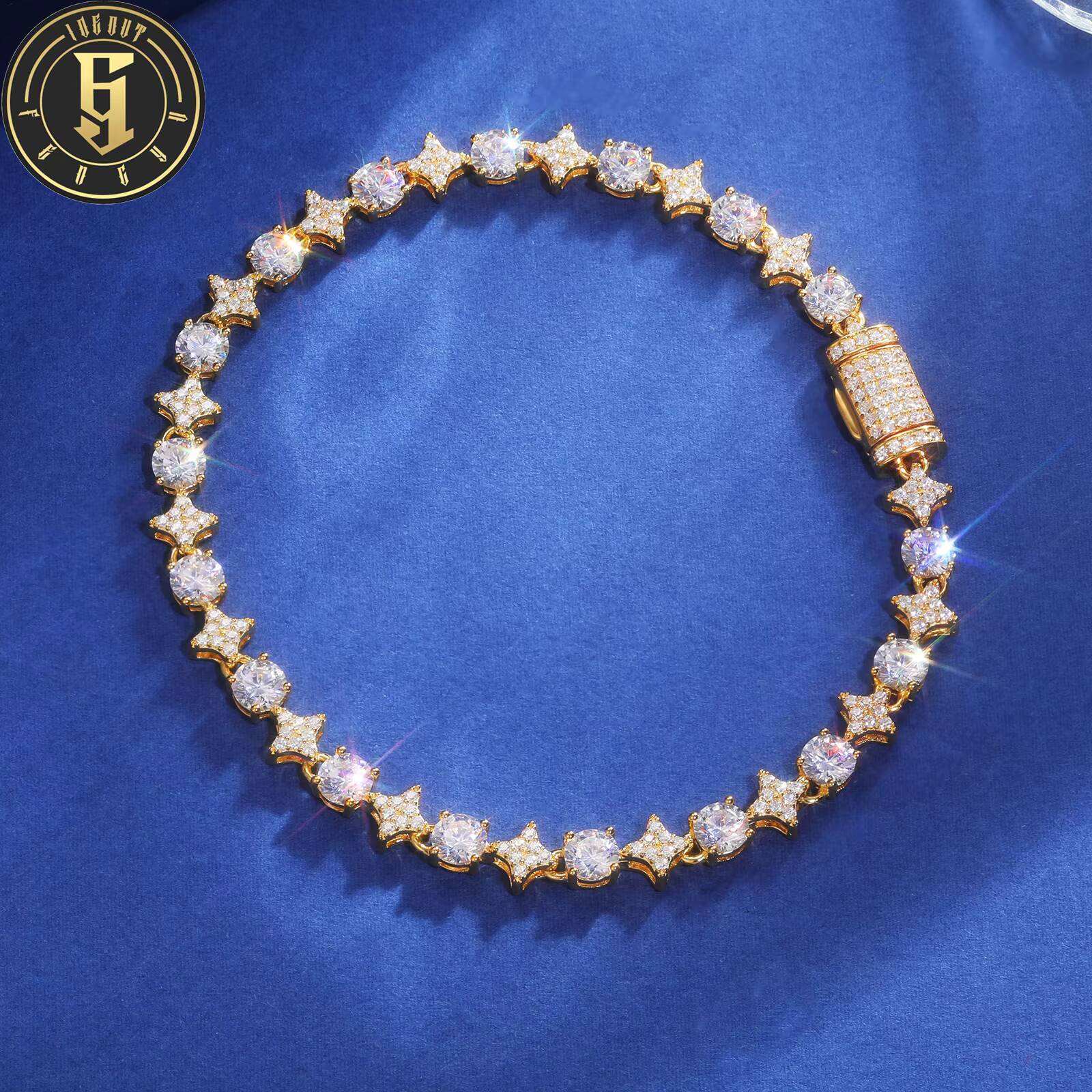 Sparking Moissanite Tennis Chain Bracelet 6mm 8mm 925 Sterling Silver Round Moissanite Diamond Star HaloTennis Bracelet