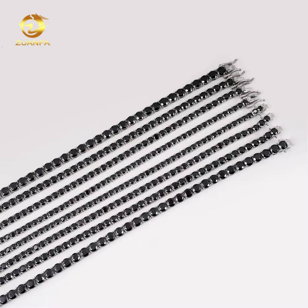 3mm 4mm 5mm Black Moissanite Hip Hop Jewelry 925 Silver Tennis Necklace Iced Out Jewelry Fashion Tennis Chain Bracelet