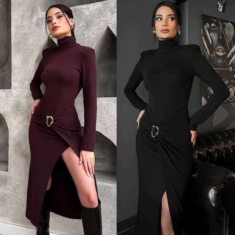Dresses for Women Long Sleeve Turtleneck Women Dress Slim Sexy Black Package Hip Dress Women Vestidos De Verano Mujer 251222