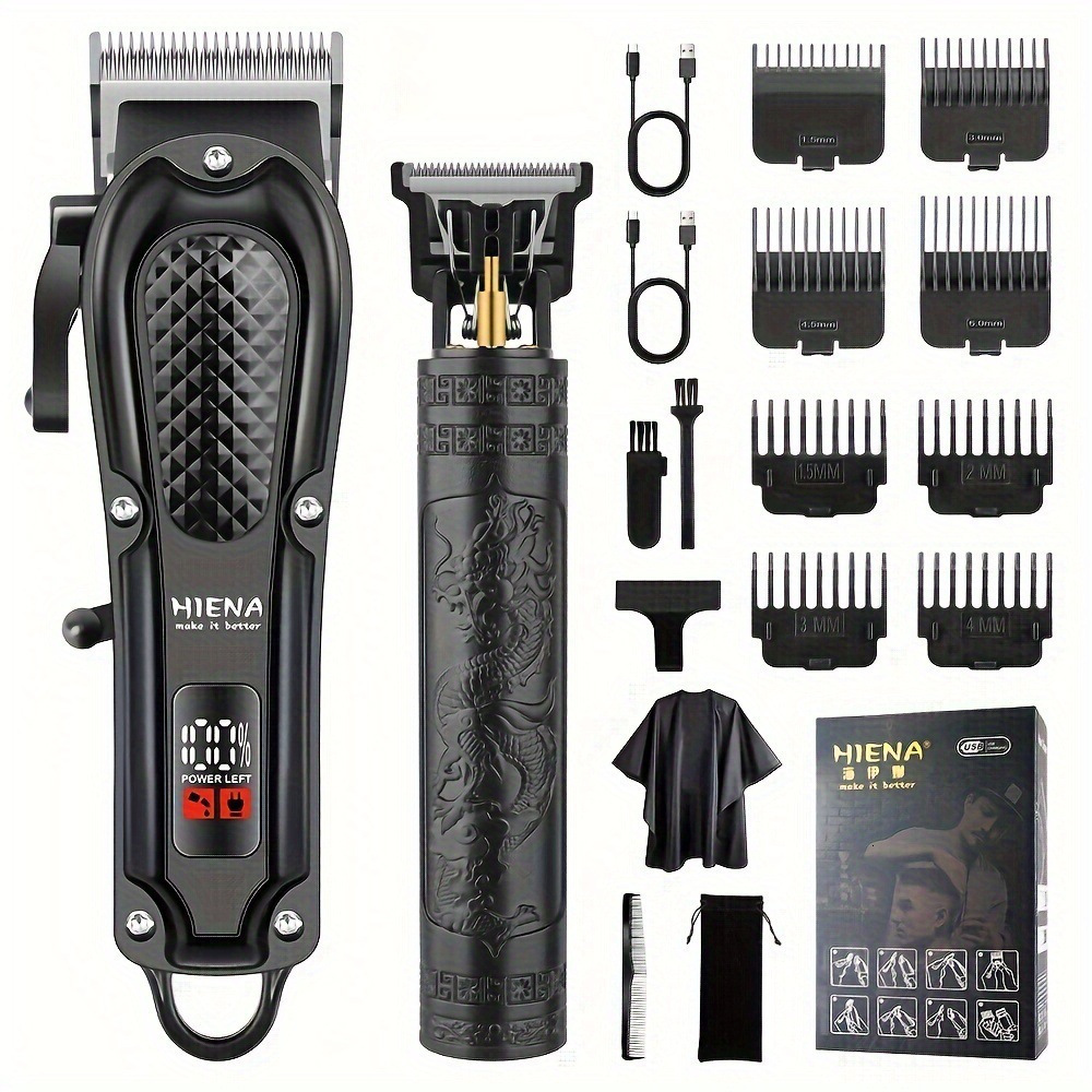 HIENA Hair Clipper Set with Mother and Child Machine Oil Head Carving Digital Display Hair Clipper Set Electric Clipper 240929
