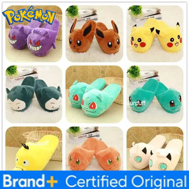 Pokemon Pikachu Snorlax Plush Slippers Adult Women Men Wide Non-Slip Warm Winter Fuzzy Indoor Slippers Home Shoes W251226