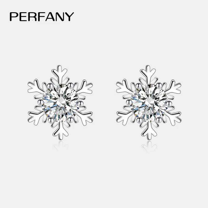 PERFANY 0.3-1CT Moissanite Stud Earrings Women S925 Pure Silver Snowflake Design Laboratory Diamond Elegant Fashion Jewelry 25H1226