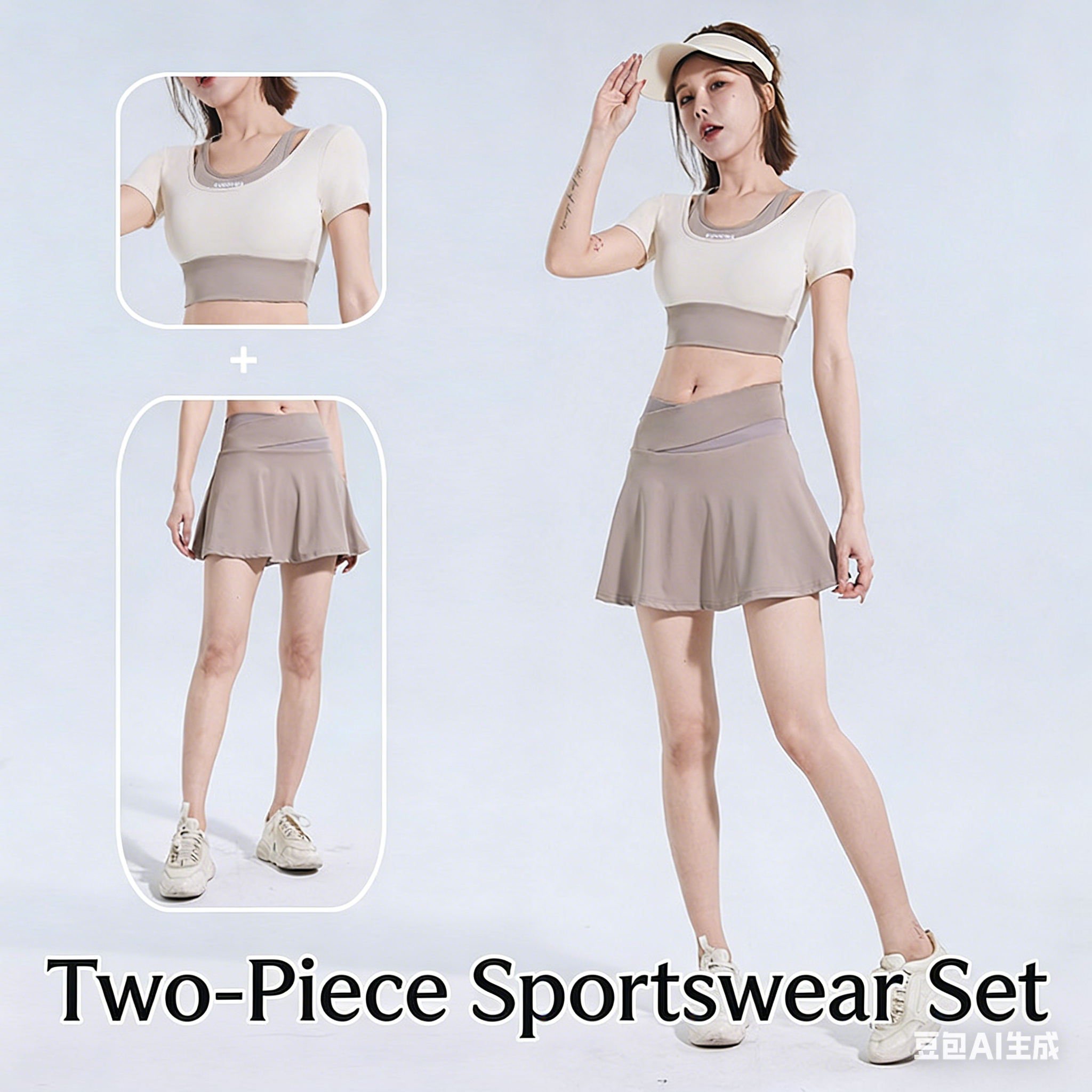 Two-Tone Layered Mini Skirt with Quick-Dry, Anti-Chafing Shorts, High-Stretch, Buttery-Soft, Tight-Fitting Sports Short-Sleeve Running and Fitness Set