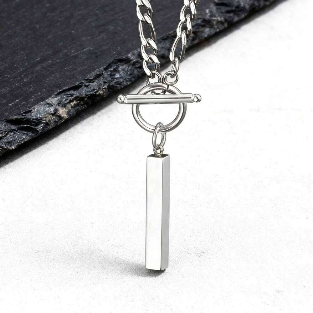 Casual Men's Necklace,Silver Color Stainless Steel Vertical Bar Geometric Collars,Simple Easy Button Collars 25N1226