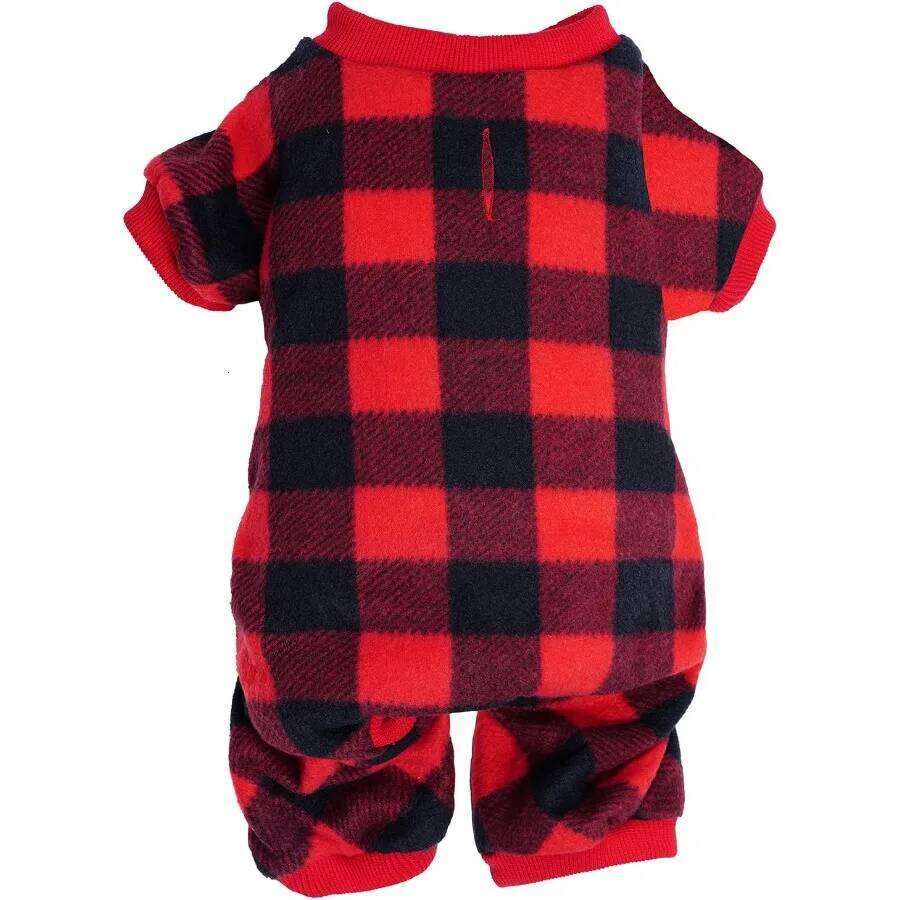 Pet Christmas Pajamas Red Black Buffalo Plaid Jumpsuit Dog Cat Soft Winter Clothes Puppy Doggie Checkered Sweater Apparel M 25T1226