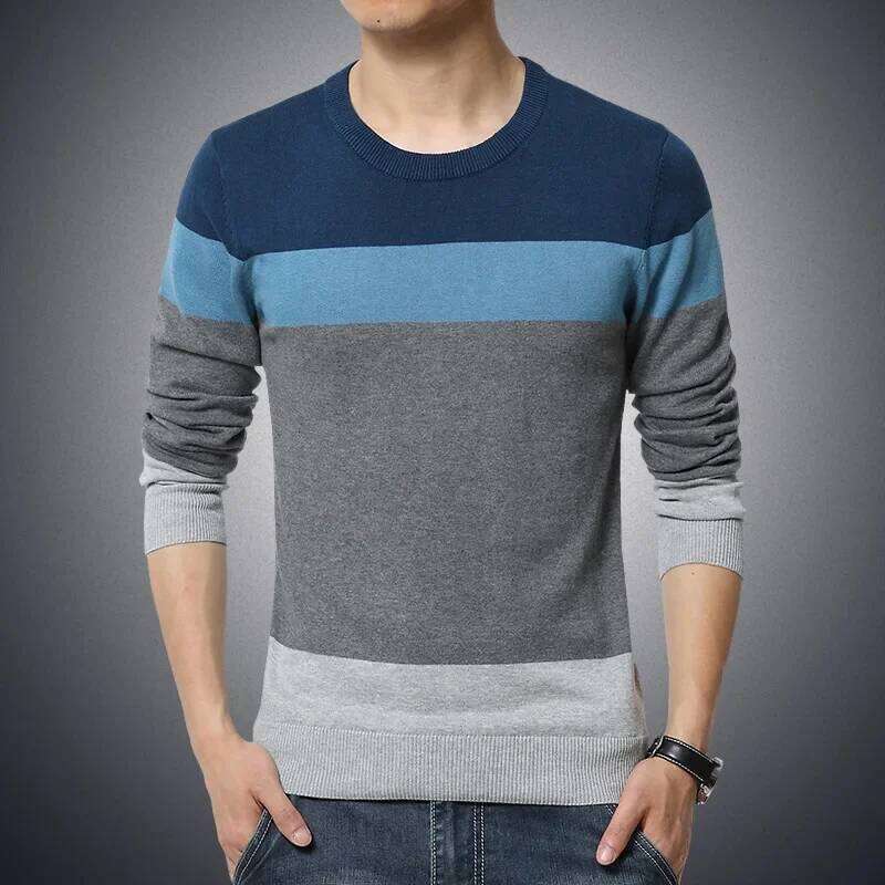 2024 Autumn Casual Men's Sweater O-Neck Striped Slim Fit Knittwear Mens Sweaters Pullovers Pullover Men Pull Homme M-4Xl