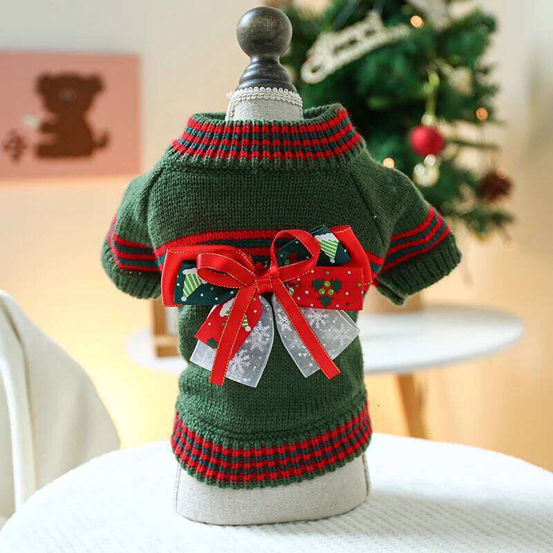 Pet Puppy Dog Cat Clothing Autumn and Winter Pullover Universal for Dogs Happy Christmas Sweater - Green 25T1226