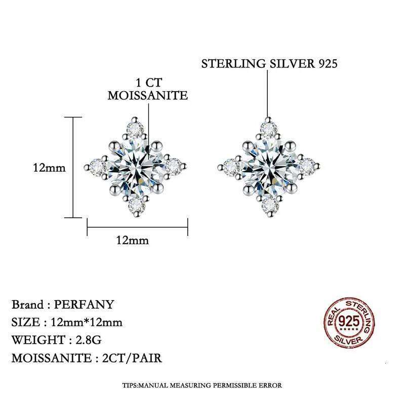 PERFANY 0.5/1CT Moissanite for Women S925 Pure Silver Four Claw Star GRA Certified Diamond Earrings Party Jewelry 25H1226
