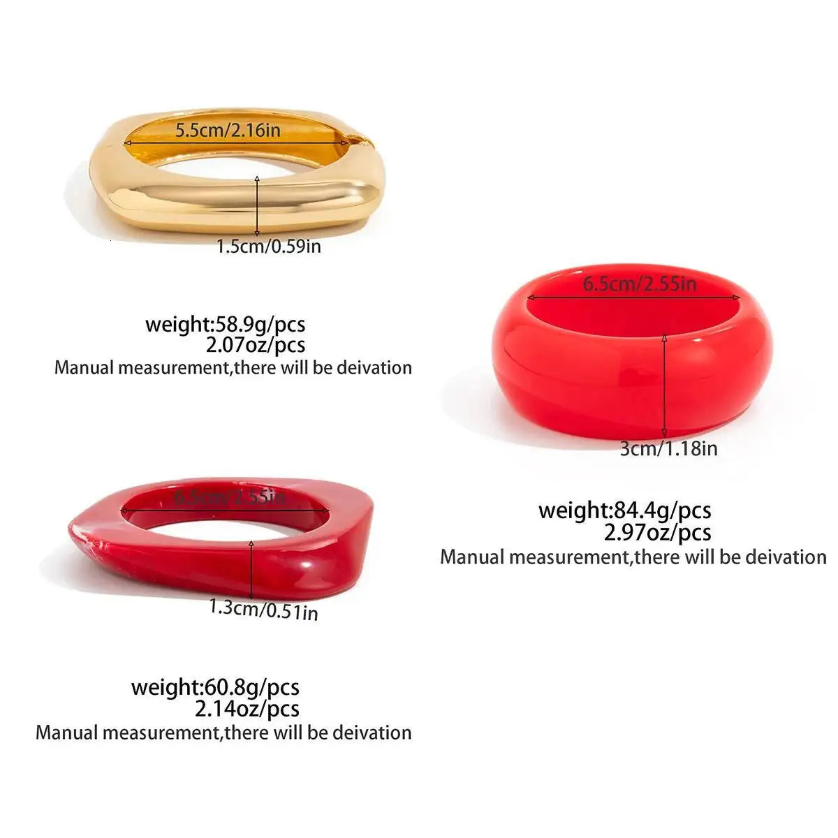 IngeSightZ 3 Style Punk Red Acrylic Resin y Bangle on Hand 2025 Geometric Wide Metal Bracelet Aesthetic Jewelry 251219