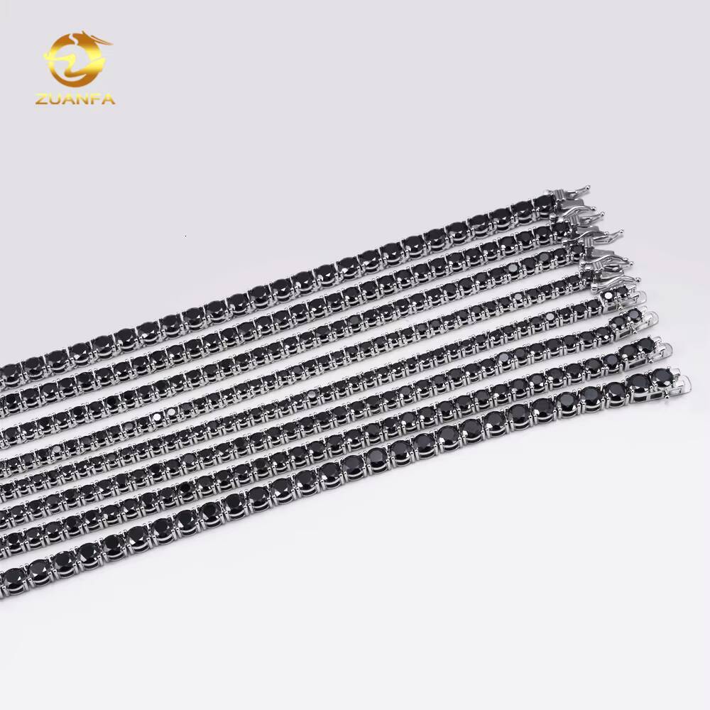 3mm 4mm 5mm Black Moissanite Hip Hop Jewelry 925 Silver Tennis Necklace Iced Out Jewelry Fashion Tennis Chain Bracelet