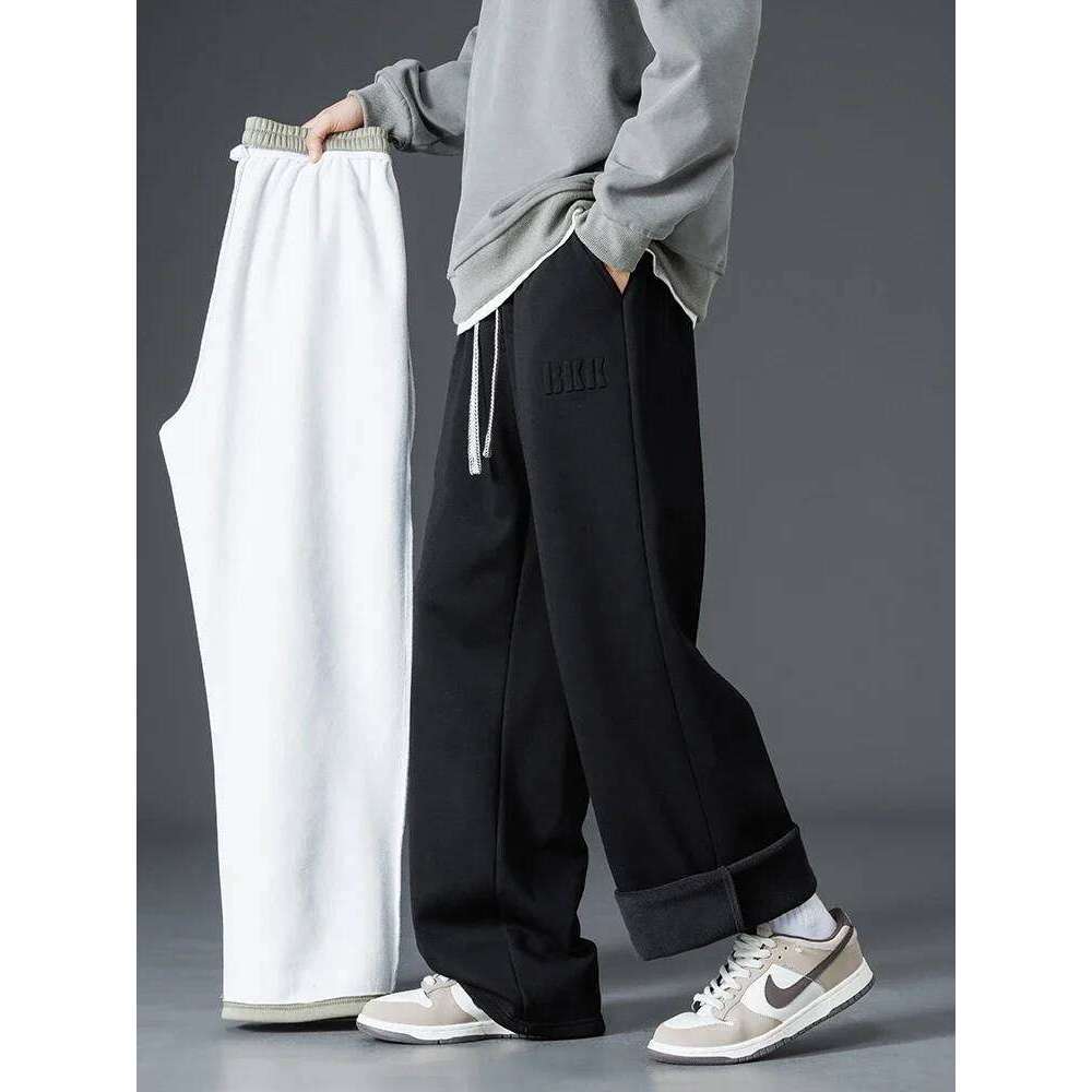 Winter Thick Warm Fleece Sweatpants Men Wide Leg Baggy Track Pants Casual Cotton Joggers Straight Thermal Trousers Big Size 8Xl