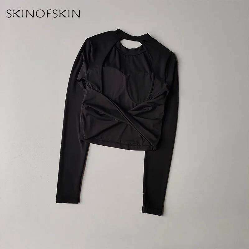 Sexy Back Sports Top for Women Autumn and Winter New Style Big Backless Yoga Suit Spicy Girl Long Sleeved Fitness T-shirt 25T1226