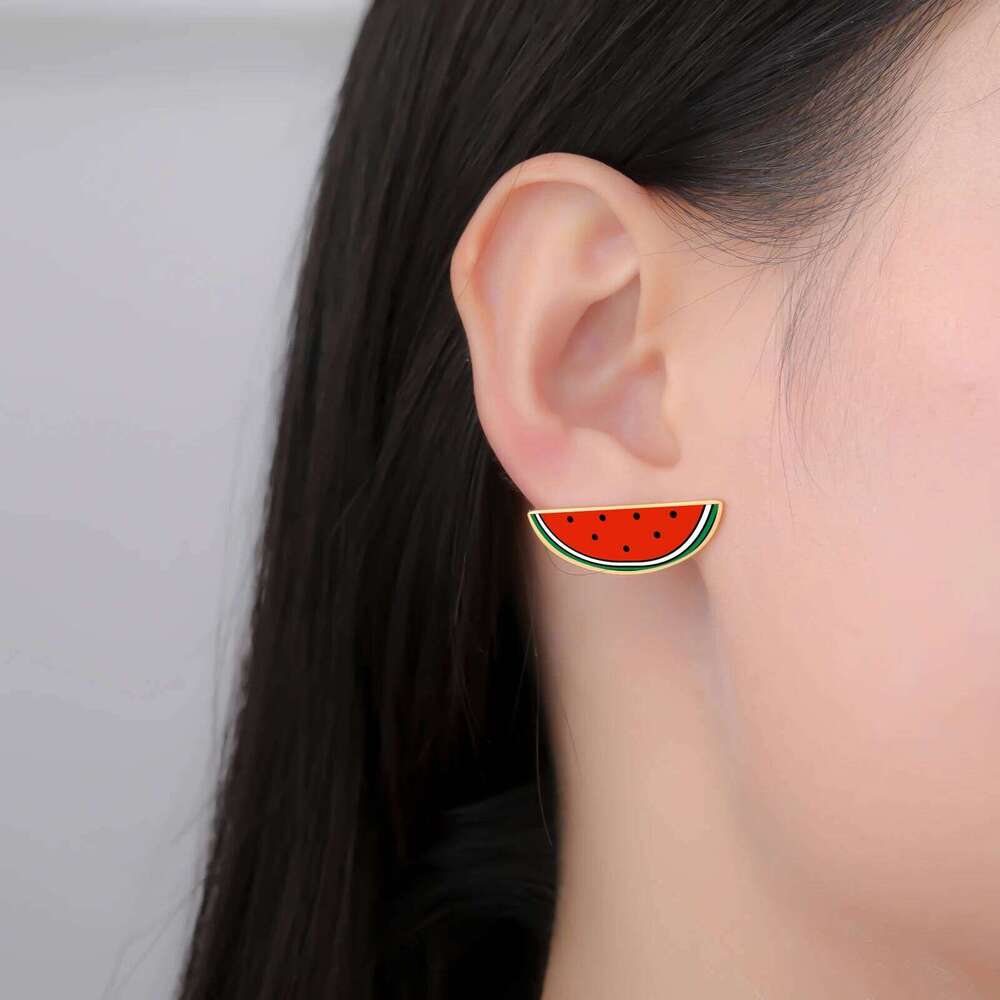 Cazador Waterproof Watermelon Stud Gold Color Stainless Steel Piercing Earrings for Women Jewelry Valentine's Gift 2025 25H1226