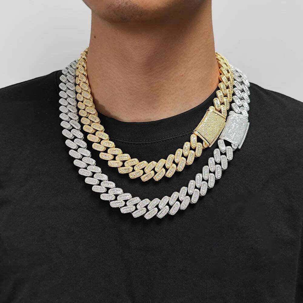 jewelry 18mm Mixed Inlay Diamond Necklace Hip Hop Rose Gold Plated Big Heavy Iced Out Cuban Chain For Men Rapper Jewelry
