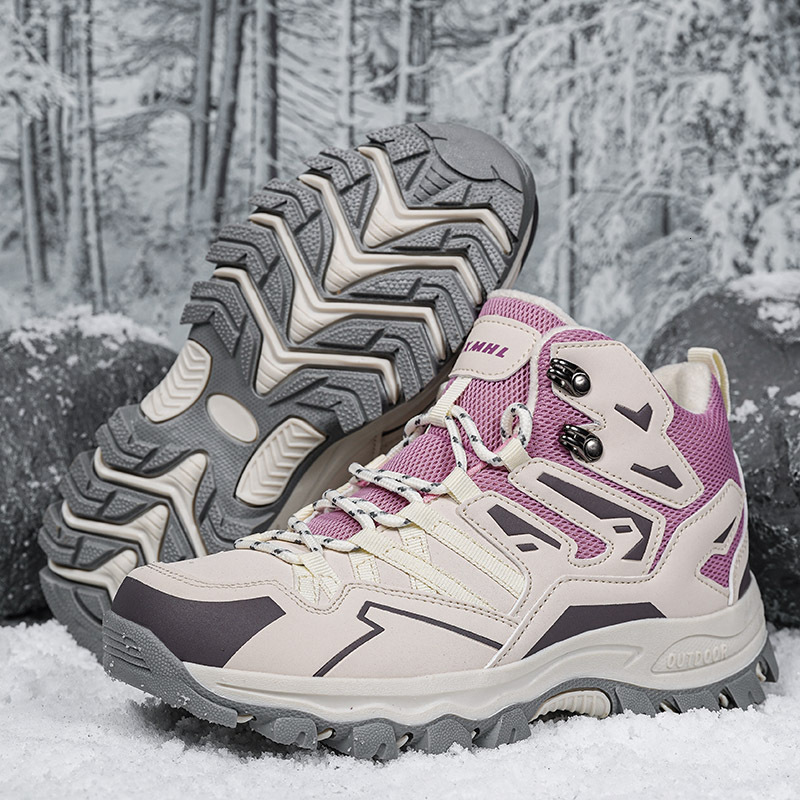 New Autumn Winter Thickened Cotton Women's Couples Mid-top Climbing Off-road Trekking Travel Sports Hiking Shoes