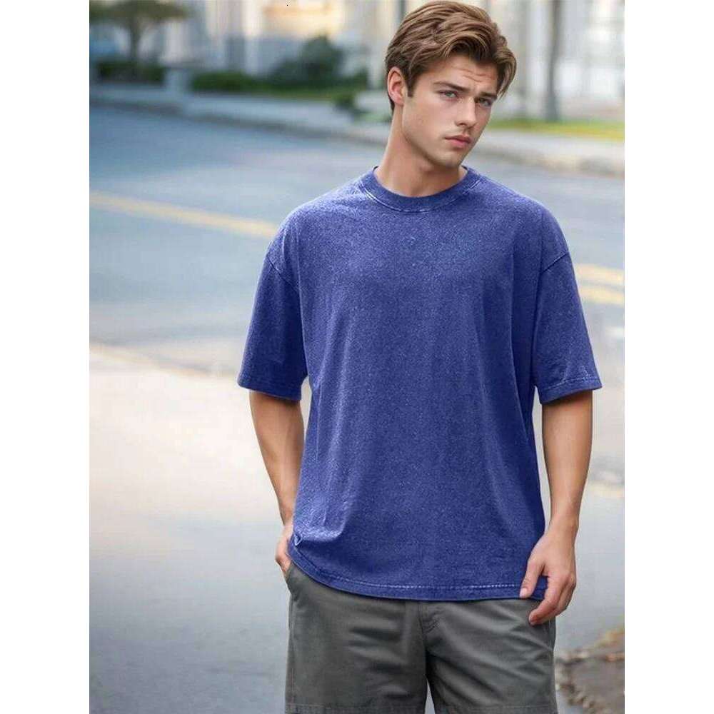 Summer Men's Washed T-Shirts 230G Heavy Cotton Vintage Faded Color Oversized Unisex Basic Tee Short Sleeve Loose Workout Tops
