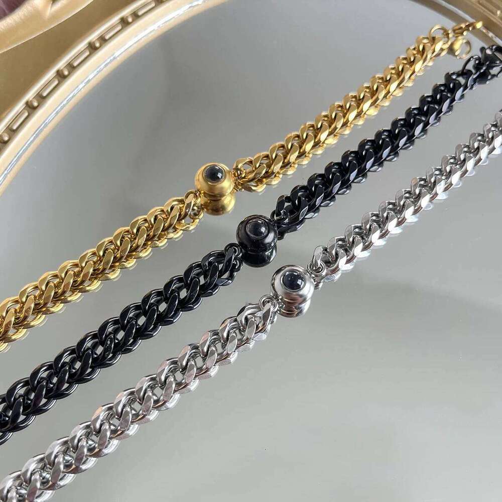 17+5cm Stainles Cuban Personalized Circle Photo Bracelet Custom Projection Personality Memorial Birthday Christmas Gift 25T1226