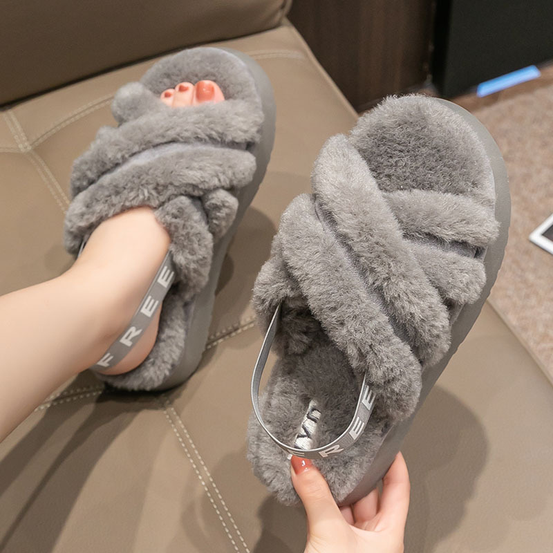 Free shipping Designer Slippers Thick soled autumn winter warm shoes with added fleece hairy slippers for women worn as outerwear