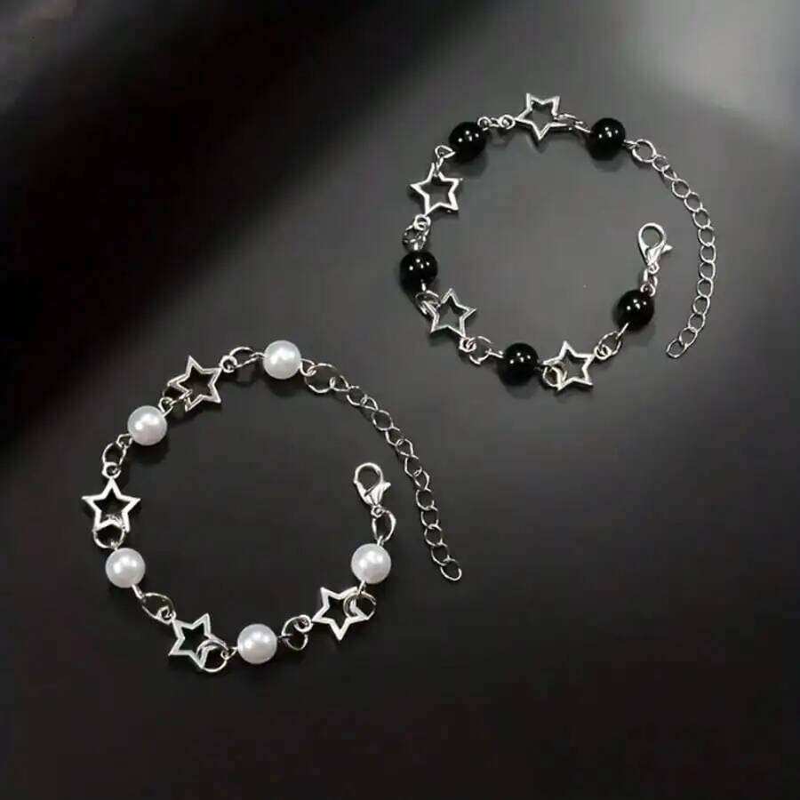 2-Piece Y2K Pearl Star Set, Suitable as a Men's Holiday Gift or Daily Wear Bracelet 25T1226