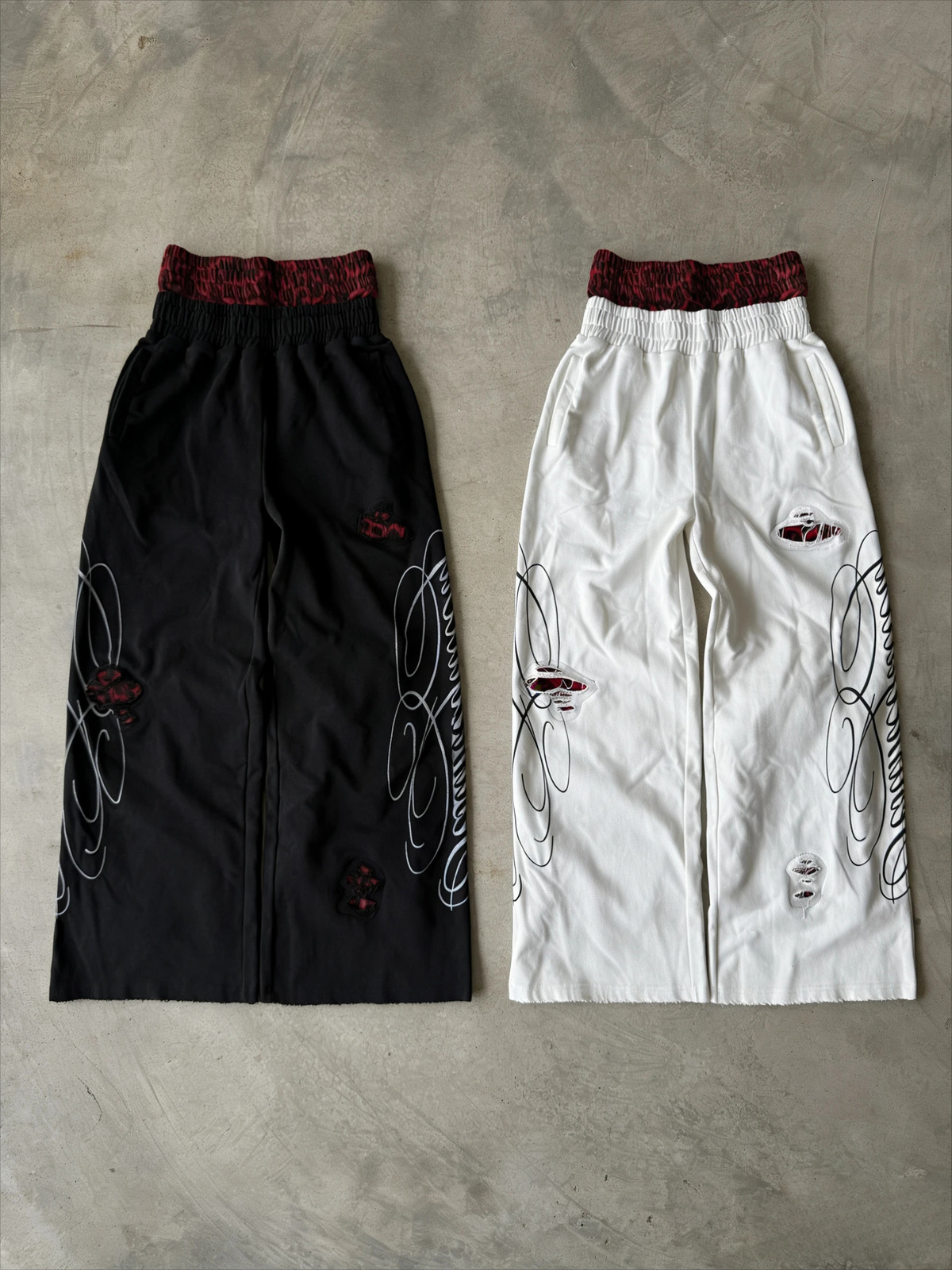 Y2K Loose American Leopard Print Splicing n Printed Casual Pants Elastic Retro Rope Sports Jogging Men Straight 251226