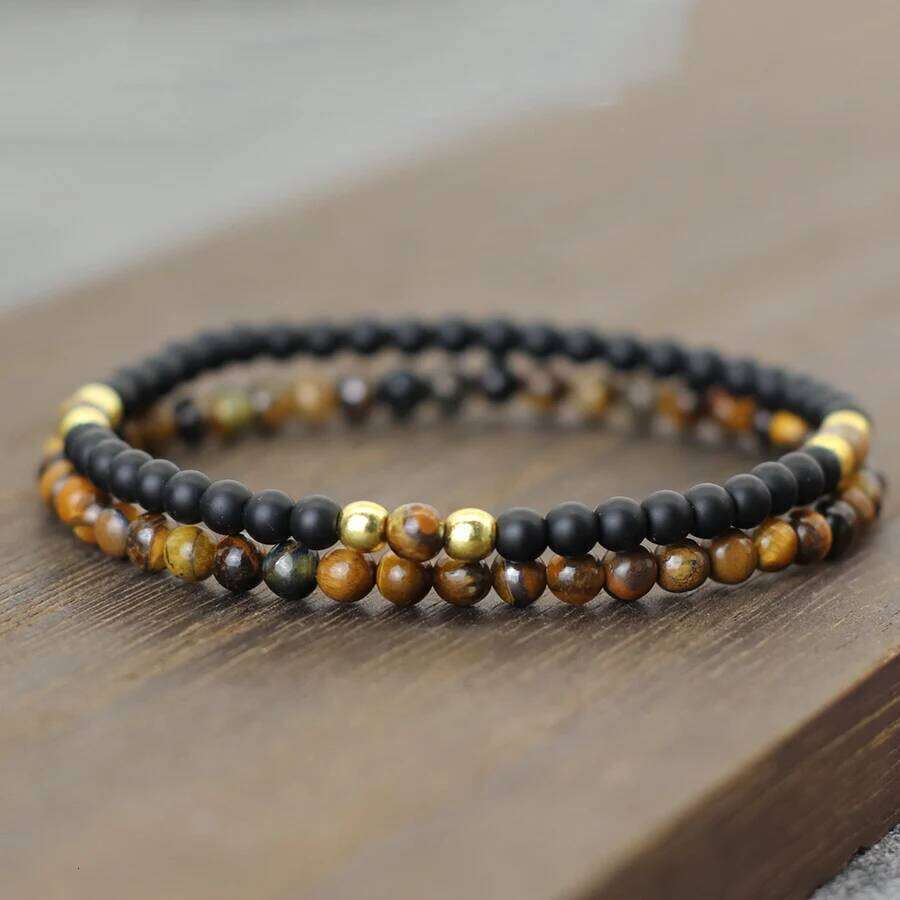 Unique 2Pcs/Set Beaded Bracelet Men 4mm Samll Stone Tiger Eyes Howlite Malachite Braslet Homme Perfect Gift For Boyfriend Joias 25T1226