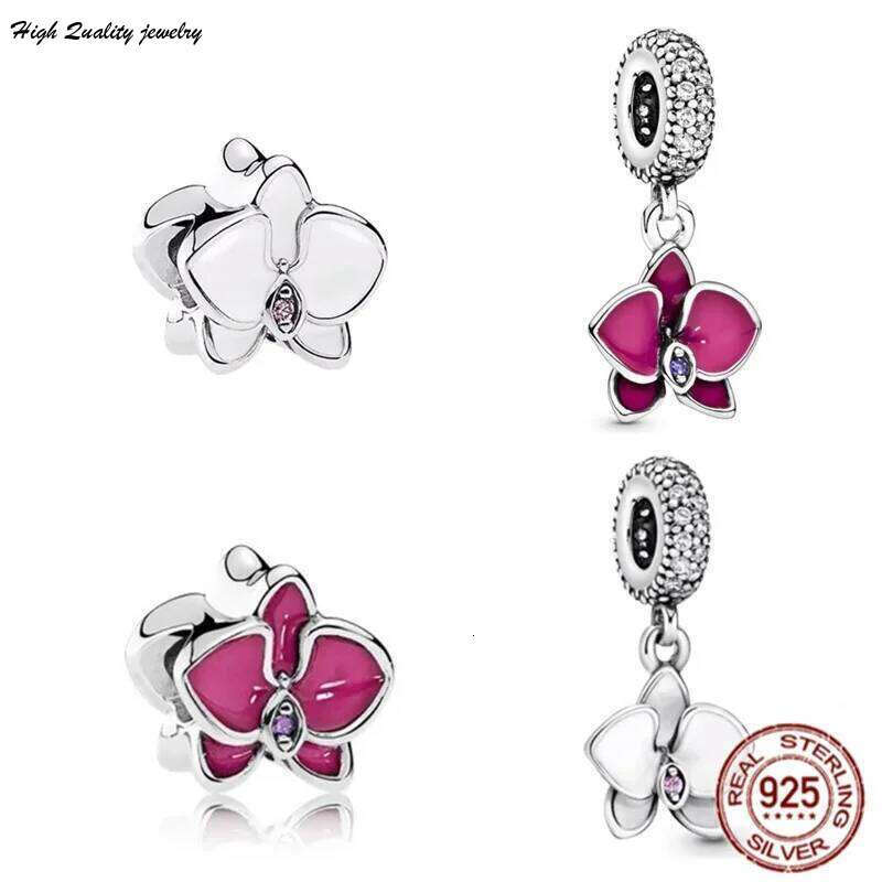 Summer White Red Flower Dangle Charm 925 Sterling Silver Bead For Women Fit Chain Bracelet Necklace DIY Jewelry Gift For women wholesale