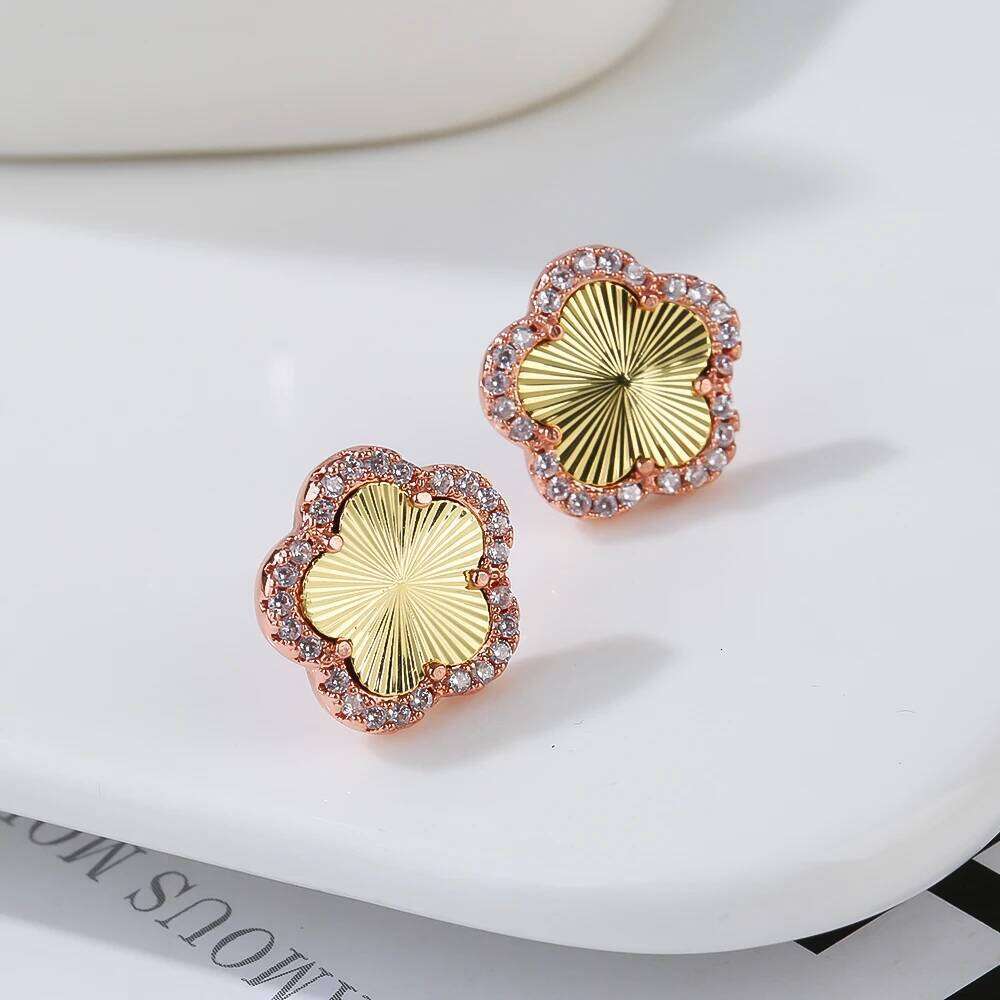 Exquisite High Quality Plant Flowers Geometric Five Leaf Petals Women Luxury Earrings Shiny Bridal Lovely Gift 25H1226