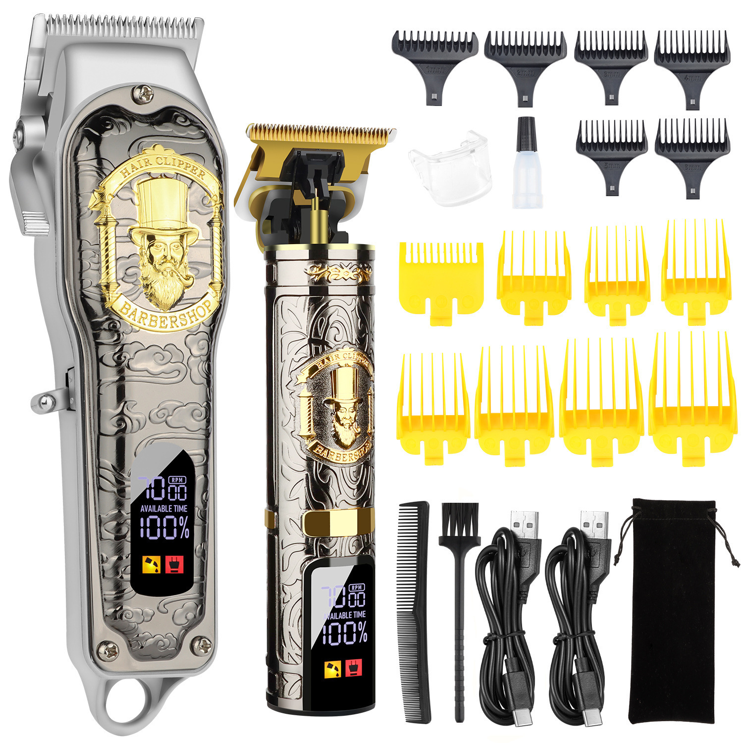 HIENA Hair Clipper Set with Mother and Child Machine Oil Head Carving Digital Display Hair Clipper Set Electric Clipper 240929