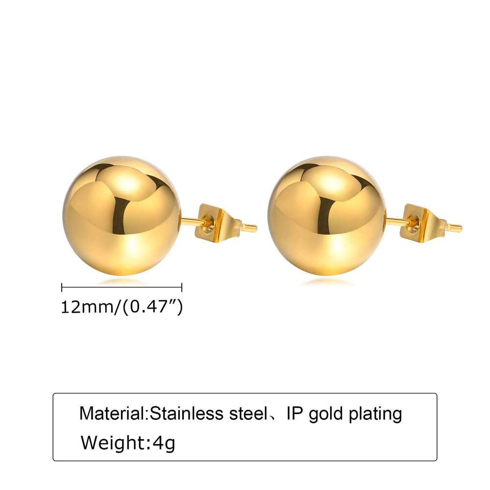 Round Stainlesss Steel Stud for Women,Simple Polished Ball Earring Hypoallergenic Jewelry 6mm-12mm 25H1226