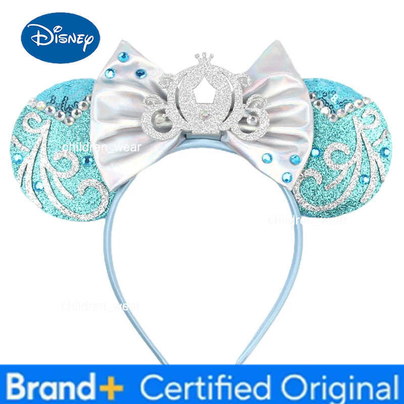 Disney New Cinderella Ears Headband Glitter Rhinestones Princess Minnie Mouse Bow Hairband Party Girls Cosplay Hair Accessories H251226