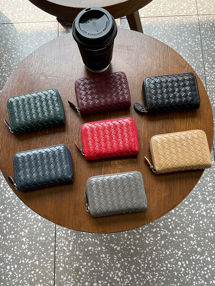 Luxury Wallet 2026 Genuine Lambskin Leather Card Holder Wallet, Hand Woven Zip Around Large Capacity Coin Purse for Women