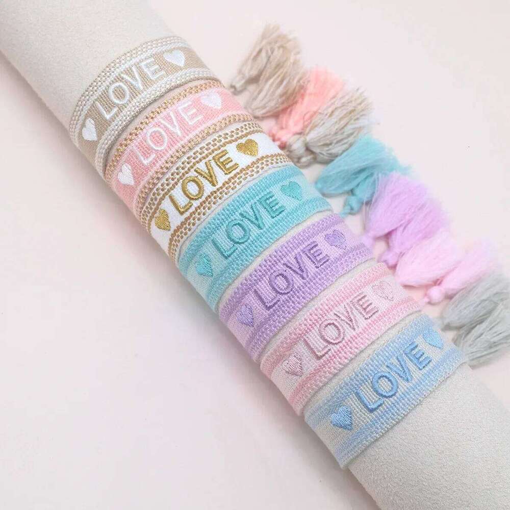 2023 New Adjustable Woven Friendship Couple Bracelet For Women Bohemia Braided Embroidery Letters Tassel Bangles Fashion Jewelry 25T1226