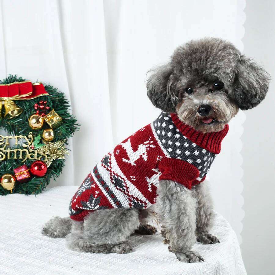 Christmas Dog Sweater, Warm Knitwear with Reindeer Snowflake Patterns, Winter Coat for Small Dogs and Cats, Xmas Gift 25T1226