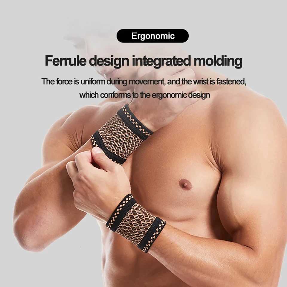LOOGDEEL 1Pair Copper Wrist Guard Elastic Compression Wristband Professional Sports Fitness Wrist Brace Support Wrist Protector M251226