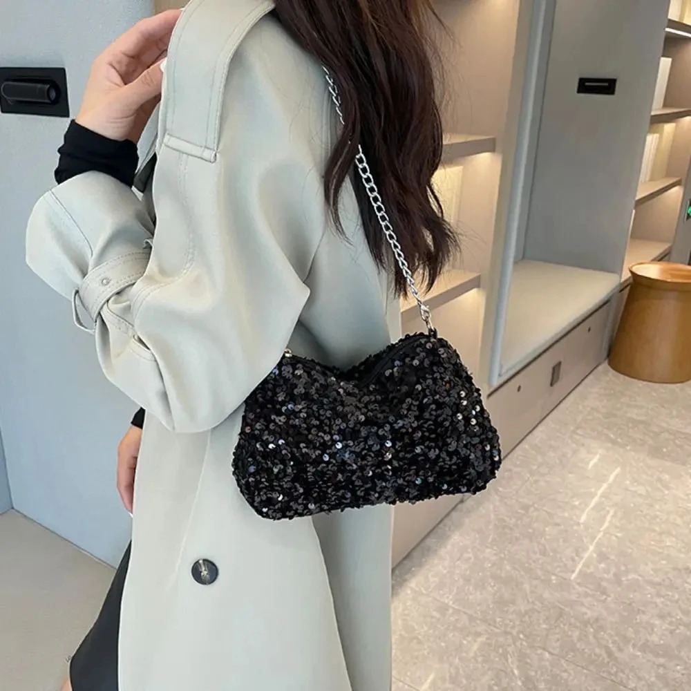Solid Color Sequins Crossbody Bag Simple INS Chain Sequins Shoulder Bag Pocket Bag Phone Bag Small Square Bag Dinner Party 251223